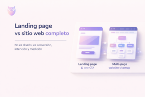 Landing page vs sitio web completo con enfoque en conversión y estructura de marketing